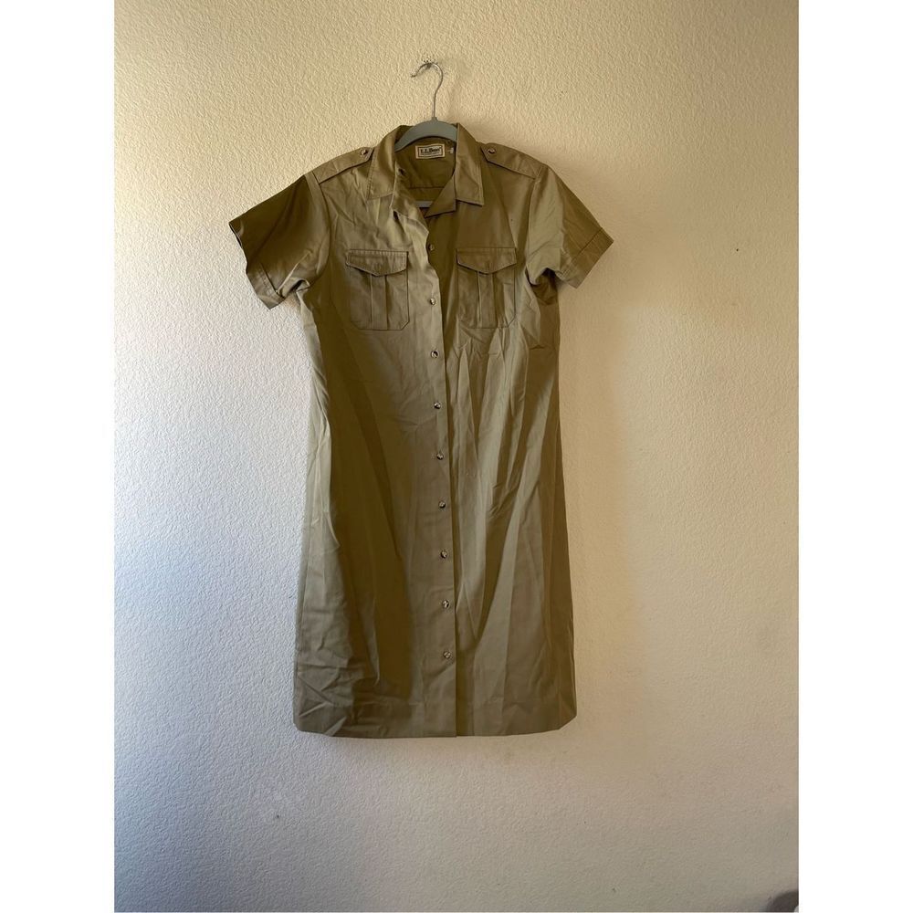 Vintage ll bean womens tan uniform military style shirt dress size large